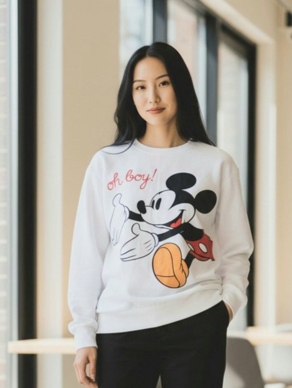 Disney White Mickey Graphic Sweatshirt with Red and Black Accents - Picture 1 of 8